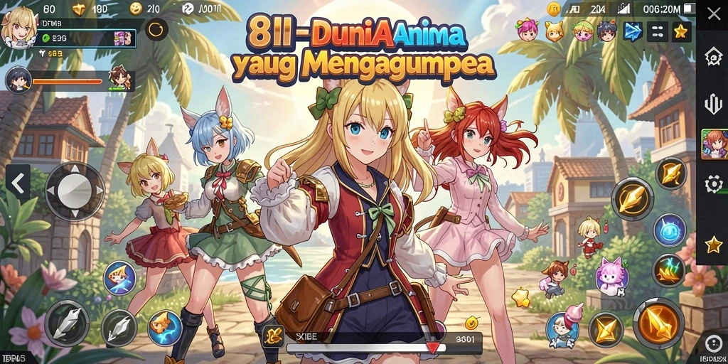 Tampilan gameplay seru dengan karakter anime ikonik.
