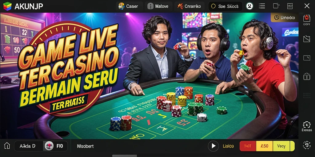Screenshot gameplay AKUNJP dengan dealer profesional dan suasana kasino nyata.