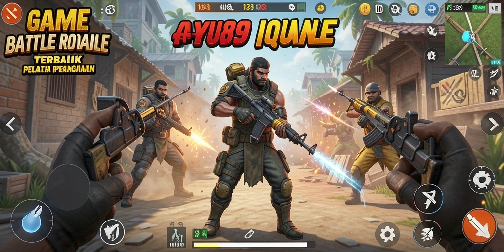 Tangkapan layar utama AYU89 menampilkan aksi seru dalam pertempuran Battle Royale.