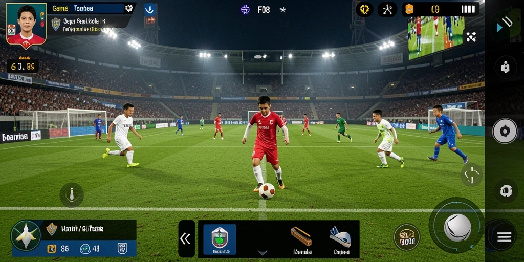Tampilan gameplay mendebarkan dari F08 dengan aksi sepak bola yang seru.