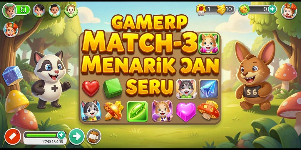 Screenshot gameplay <strong>GAMERP</strong> menunjukkan kesenangan match-3 yang penuh warna.