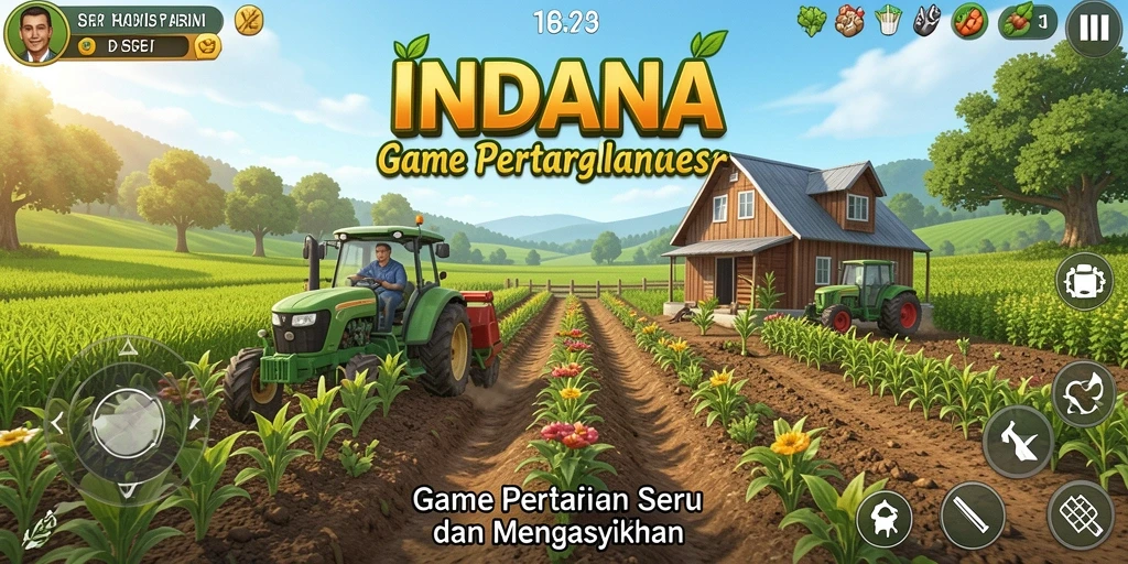 Screenshot gameplay <strong>INDAAA</strong> yang menunjukkan aktivitas bertani yang menyenangkan.