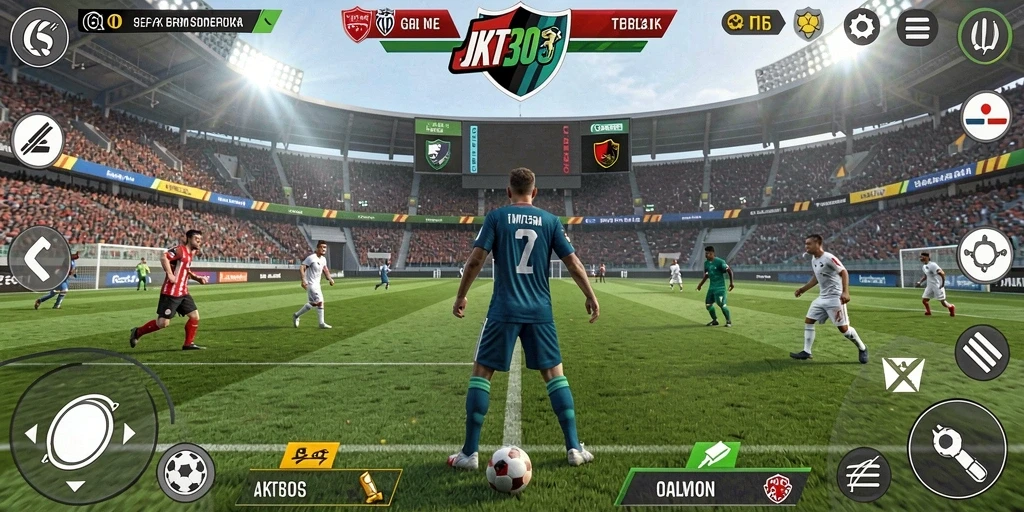 Gameplay JKT303 yang menarik dengan grafis sepak bola realistis.