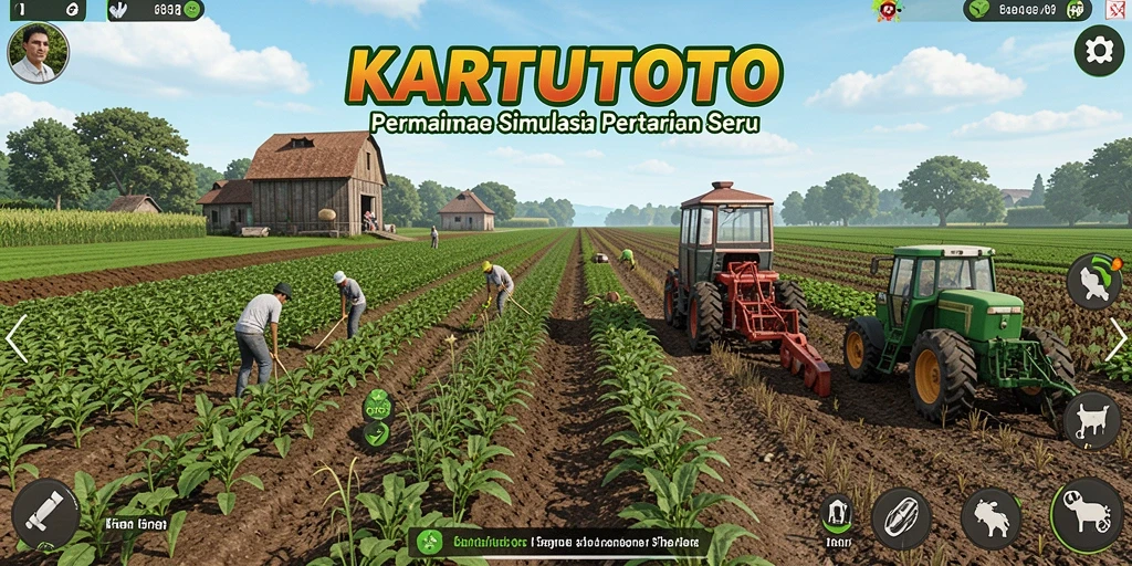 Tampilan gameplay KARTUTOTO dengan lahan pertanian yang subur.