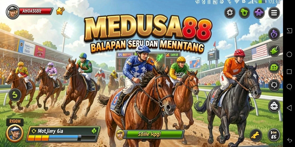 Tampilan gameplay balapan yang mendebarkan di MEDUSA88