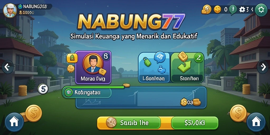 Screenshot gameplay NABUNG77 dengan simulasi pengelolaan keuangan yang menarik.