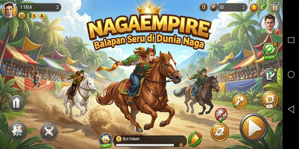 Tampilan gameplay NAGAEMPIRE dengan aksi balapan yang mendebarkan.
