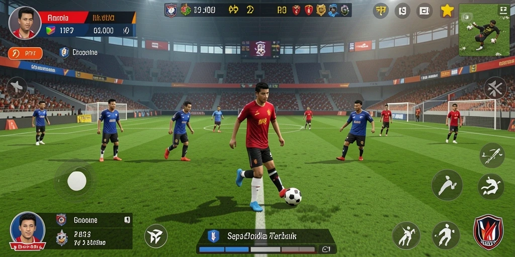 Tampilan epik gameplay sepak bola dalam PP7 yang menarik.