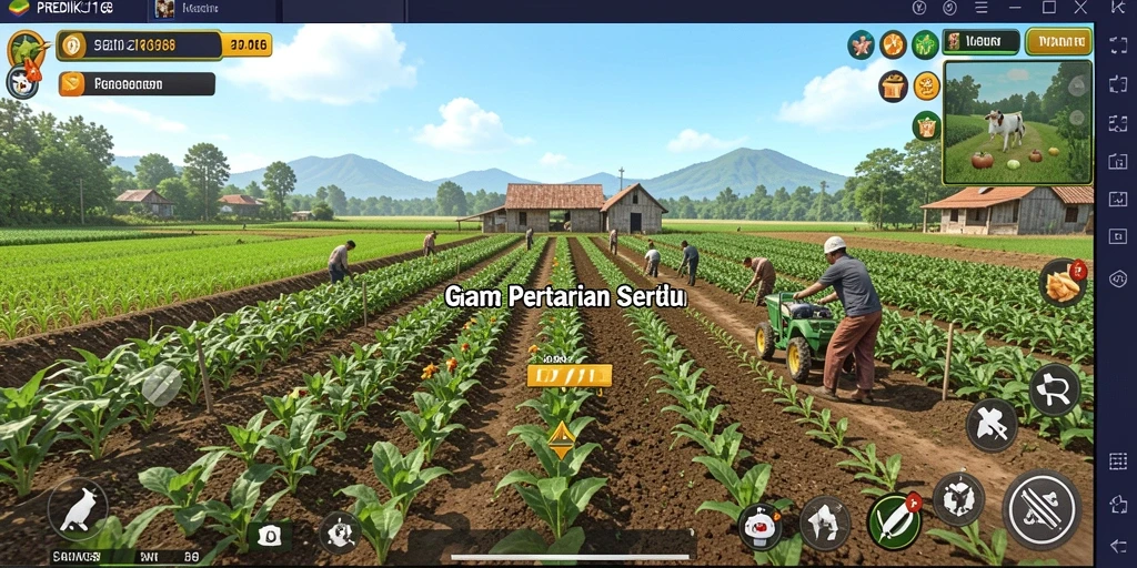 Tampilan gameplay PREDIKSI168 yang menampilkan aktivitas bertani.