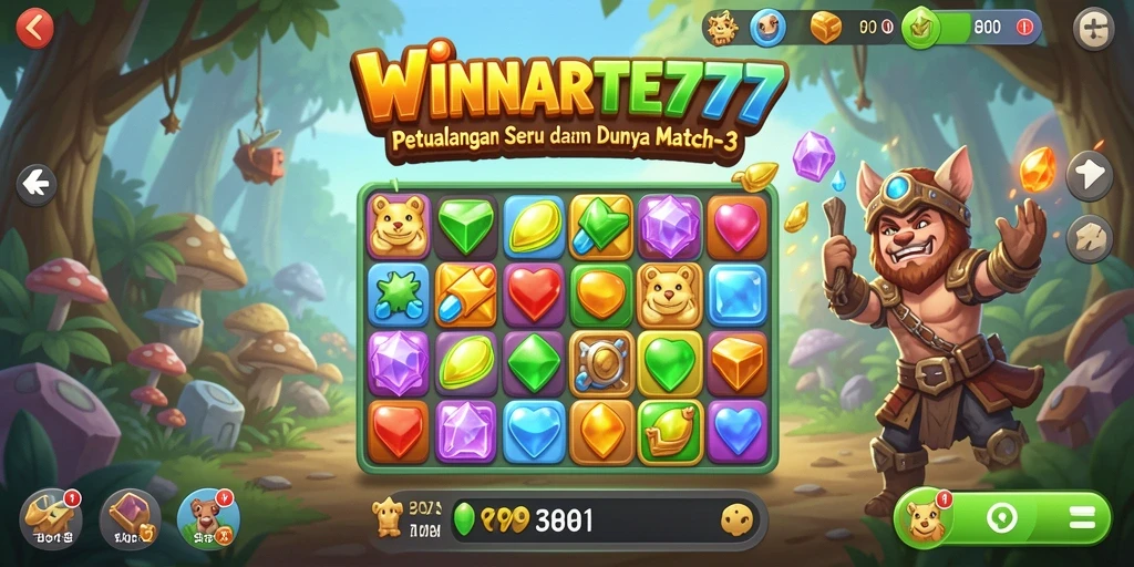 Tangkapan layar gameplay WINRATE777 yang menunjukkan pencocokan batu berharga.